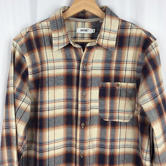 UNIVIBE Plaid Flannel Shirt Mens Size Medium Long Sleeve Button Down - Picture 3 of 6